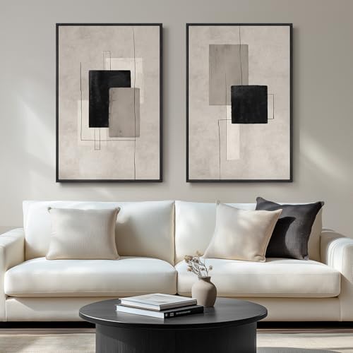 Large Framed Neutral Abstract Wall Art for Living Room Set of 2, 24x36 In - color: Minimalism, size: 24" W x 36" H x 2Pcs