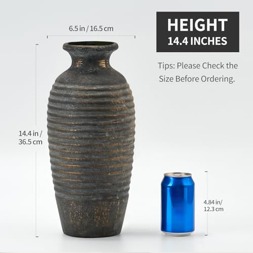 Emotionally Grounded Vase, Vaseking Large Ceramic Rustic Vase, 14.4 inch Minimalist Threaded Decorative Farmhouse Tall Vases for Home Decor, Living Room, Enterway, Table Decoration, Bronze - color: 19151-bronze-14.4"