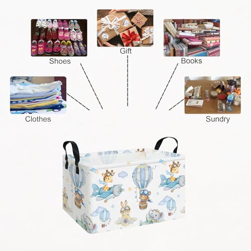 Rectangle Foldable Storage Basket Handles For Home, Airplane Animal - color: REC-Airplane Animal