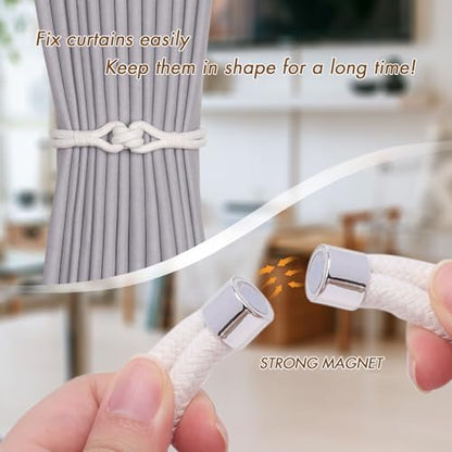 NICEEC 2 Pack Natural Cotton Rope Curtain Tiebacks Elegant Boho Style Magnetic Drape Tie Backs Soft Hand-Woven Rope Curtain Holdbacks for Home & Office Drapery (Cotton knot-05) - color: Cotton Knot-05, size: 2 Pack