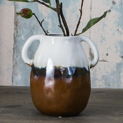 Tanvecle 3-Tone Grad Ceramic Vase with Handles, 7" Modern Farmhouse Decor - color: 3-tone Grad