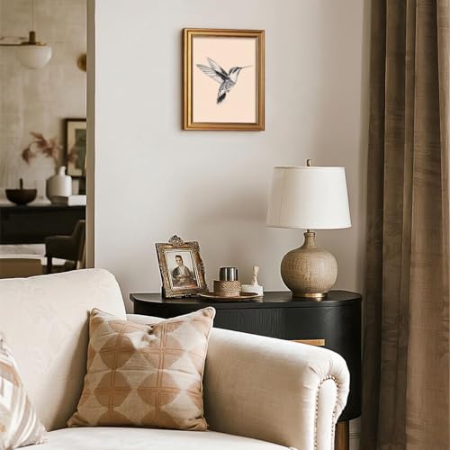 Gold Framed Hummingbird Wall Art Black And White Bird Pictures 12x16 Inch - color: Hummingbird, size: 16"L x 12"W
