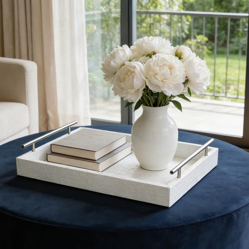 White Faux Leather Serving Tray, 16" x 12" Rectangular - color: Matte White