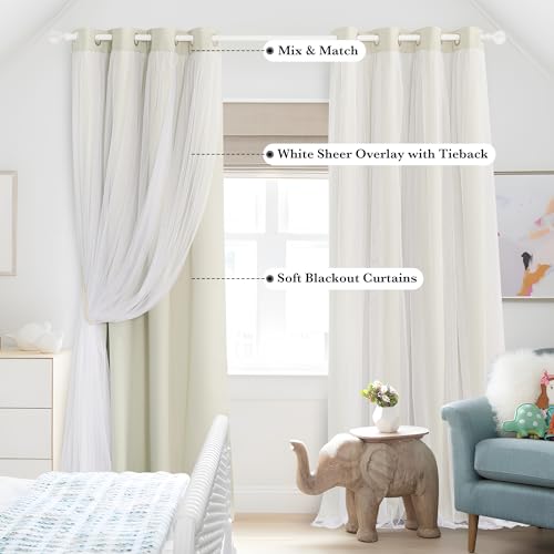 Beige Blackout Curtains with White Sheer Overlay for Bedroom/Living Room - color: Beige, size: 52"W x 63"L (Pack of 2)