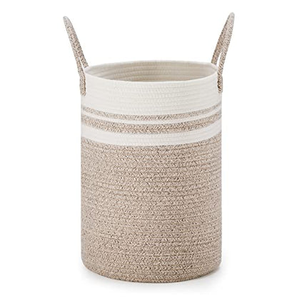 VIPOSCO 30L Small Woven Laundry Basket Hamper, Brown White - color: Brown & White, size: 30L