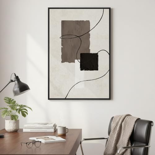 Framed Black White Neutral Modern Abstract Wall Art, 1 Piece 24x36 In - color: Black Brown White Block