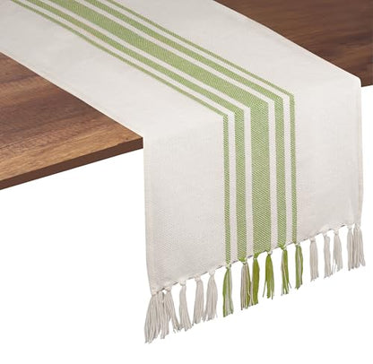 Native Fab Green Table Runner 108 Inches Long - Striped Table Cover with Fringes - 100% Cotton, Soft, Tight Weave, Non Slip Tablerunner for Dining, Dresser, Wedding - Mint Green White (14x108 inches) - color: Mint Green White, size: 14x108
