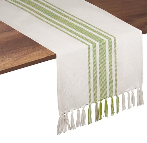Native Fab Green Table Runner 108 Inches Long - Striped Table Cover with Fringes - 100% Cotton, Soft, Tight Weave, Non Slip Tablerunner for Dining, Dresser, Wedding - Mint Green White (14x108 inches) - color: Mint Green White, size: 14x108