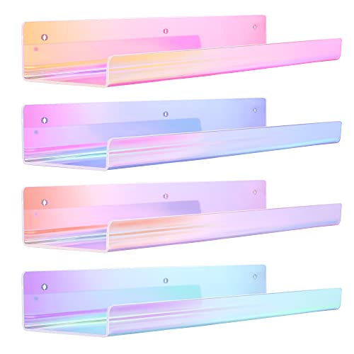 upsimples 4 Pcs 15" Iridescent Acrylic Shelves for Wall Decor and Display - color: Iridescent