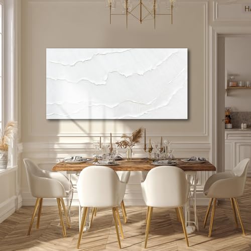 Large White Abstract Textured Canvas Wall Art for Living Room 29x58 Inch - color: White, size: 58"L x 29"W
