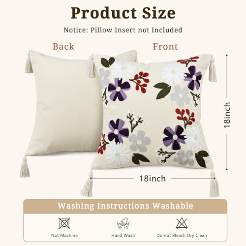 Floral Embroidered Pillow Covers 18x18 Inch Set of 1, White Purple - color: Blooming Daisy