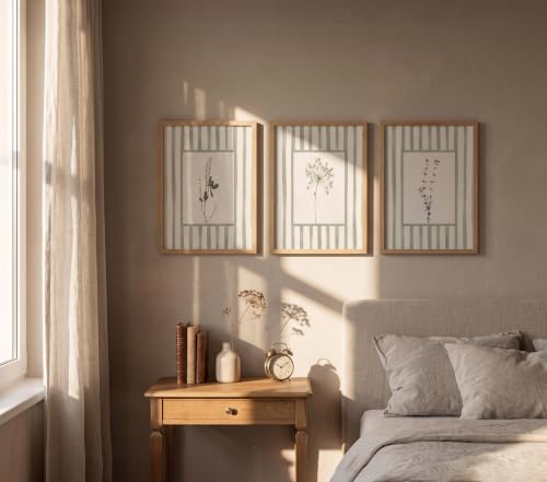 tgguytiy Sage Green Bathroom Wall Art Set of 3, Framed Botanical Prints - color: Striped Sagebrush, size: 16x12