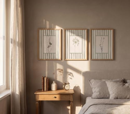 tgguytiy Sage Green Bathroom Wall Art Set of 3, Framed Botanical Prints - color: Striped Sagebrush, size: 16x12