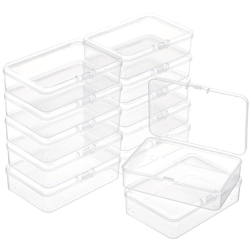 BENECREAT 12 Packs PP Plastic Bead Container Box, 3.7x2.6x1inch Rectangle Storage Organizer Box, Dustproof Case with Hinged Lid for Cards, Beads and Craft Supplies - size: 3.7x2.6x1inch
