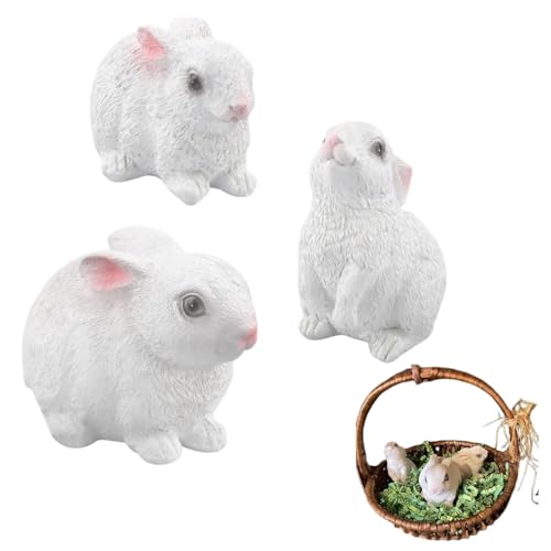 Saycker Rabbit Statue, 3pcs/Set Bunny Decor Garden Yard Lawn Collection, Small Decorative Easter Bunny Statue for Table Home Decor(White/3pcs)