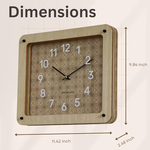 DODEKA Rectangle Wall Clock Layered Wooden Design Bohemian Geometric Pattern Silent Battery Operated for Workplace Kitchen Bedroom Living Room (Rectangular)