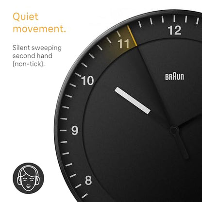 Braun Classic Large Analogue Wall Clock with Silent Sweep Movement, Easy to Read, 30cm Diameter in Black, Model BC17B. - size: 1 Pack Black