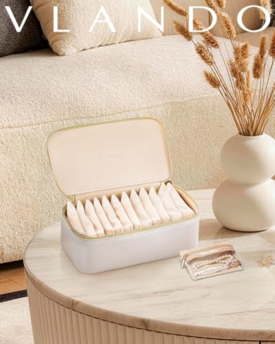 VLANDO Travel Jewelry Case with Clear 12 Velvet Bags,White - color: 12PCS-White