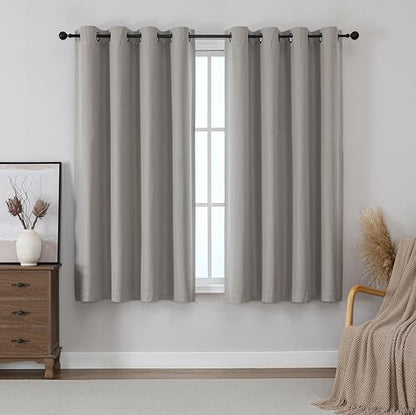 THOOO 100% Blackout Curtains Natural Linen Textured Blackout Curtains 63 Inch Length for Bedroom Living Room Nursery, Farmhouse Thermal Insulated Grommet Curtains Room Darkening 2 Panels,Linen - color: Linen, size: 52"W x 63"L (Pack of 2)