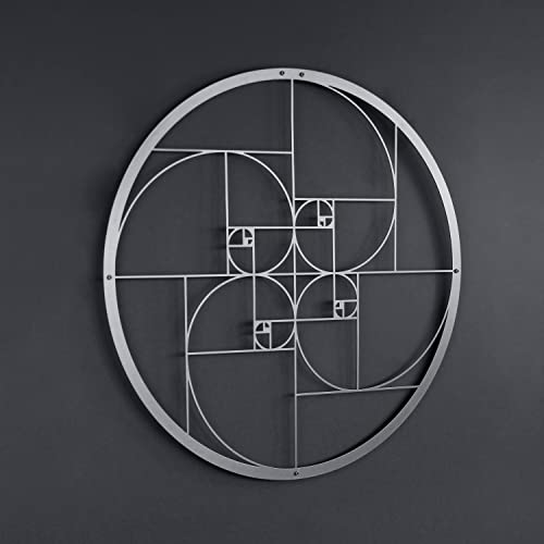 Colorfull Worlds Golden Ratio Metal Wall Decor | Unique Modern Decoration for Living Room | Metal Wall Art | Office Decor | New Year Gift | (18.5" x 18.5" | 47 x 47 cm, Silver) - color: Silver, size: 18.5"L x 18.5"W