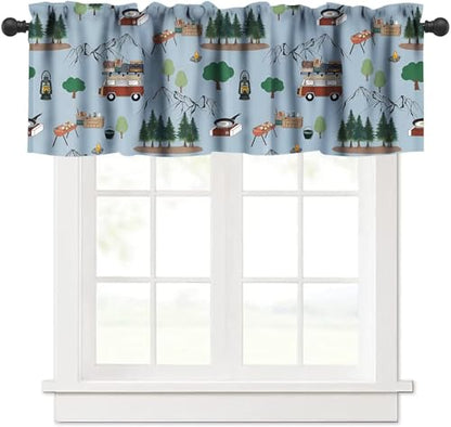 Camping Caravan Valance Curtain, Rustic Camping Equipment Farmhouse Forest Adventure Blackout Window Valance for Kitchen Kids Bedroom Livingroom, 54x18inch - color: Camp-5