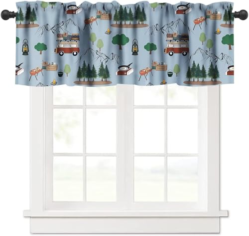 Camping Caravan Valance Curtain, Rustic Camping Equipment Farmhouse Forest Adventure Blackout Window Valance for Kitchen Kids Bedroom Livingroom, 54x18inch - color: Camp-5
