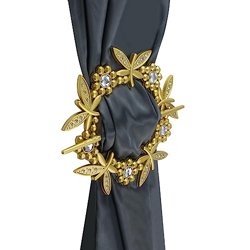 2 Pack Gold Dragonfly Curtain Tiebacks Round Gold Drapery Holdbacks - style: Gold Dragonfly
