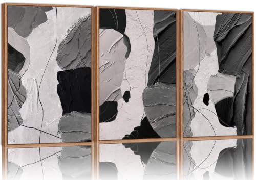 SIGNINART Large Black and White Abstract Framed Canvas Wall Art Set, Grey Neutral Art Paintings, Contemporary Minimalist Wall Decor, Modern Geometric Artwork for Living Room, Hallway, Office 24"x36"x3 - color: Black and White Abstract, size: 36"L x 24"W