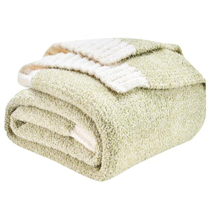 CozeCube Reversible Knitted Throw Blanket, Sage Green White Melange 50"x60" - color: M-sage Green, size: 50"x60"