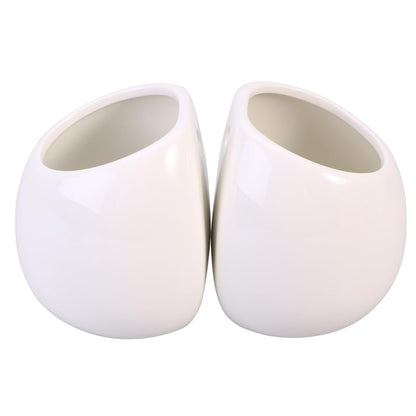 HOMSFOU 2-Pack Hanging Ceramic Planters Whiteware Pots for Indoor Succulent Plants Wall Mounted Flower Pot Containers Small Round Hanging Planter