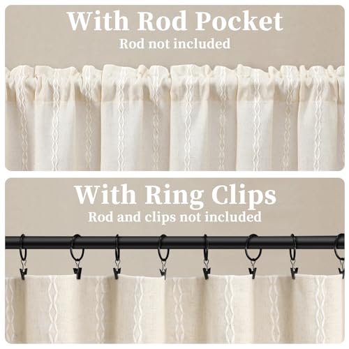 Boho Kitchen Valance for Windows, 52 x 18 Inch, 1 Panel - color: Light Beige, size: 52"W x 18"L (Pack of 1)