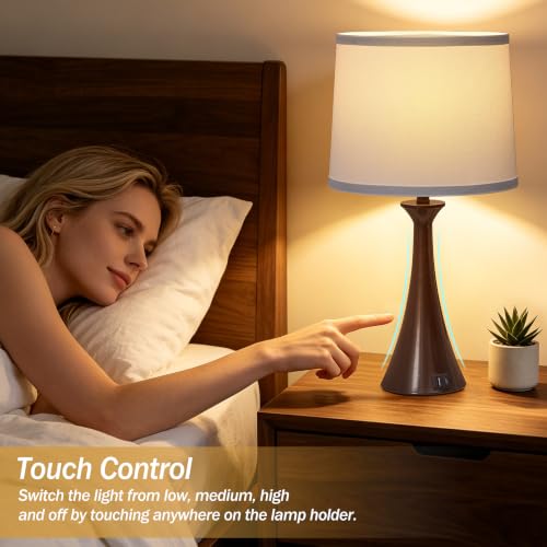 Touch Table Lamps Set of 2, 21" Bedside Lamps with USB C+A, Brown - color: Brown 2pcs
