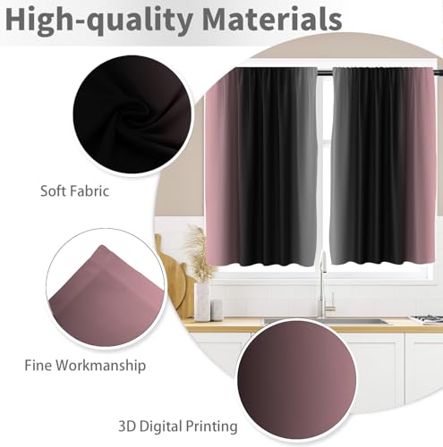 Black Pink Kitchen Curtains, Ombre, 27.5" W x 39" L, Rod Pocket - color: Pink, size: 27.5"W x 39"L (Pack of 2)