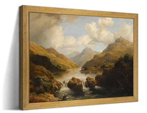 Framed Vintage Landscape Wall Art Home Decor, Retro Mountain Vintage Painting Prints, Countryside Farmhouse Landscape Wall Decor, Canvas Wall Art for Living Room Bedroom Home Bathroom Decor 8x10 Inch - color: Landscape Painting A, size: 10"L x 8"W