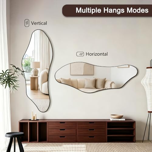 65.7"x24" Irregular Full Length Mirror, Abstract Wall Mirror - color: Black Irregular