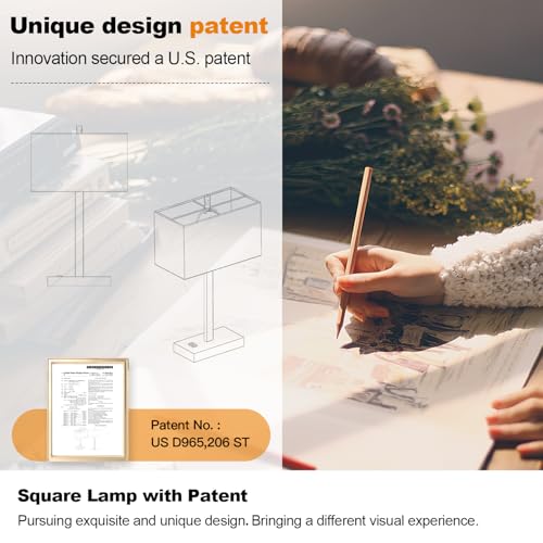 Lynnoland 21" Set of 2 Table lamp with USB A+C & AC Outlets, Touch Control 3-Way Dimmable Nightstand Lamps for Living Room Bedroom Office Reading, Linen Shade Touch Lamps, 3000K LED Bulbs Included - color: Natural Linen & Brushed Gold