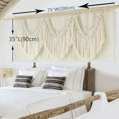 Macrame Wall Hanging Extra Large Wall Decor Boho Wall Art Wedding 75"W*35"L - color: Beige