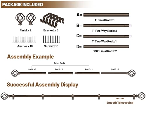 KAMANINA 1 Inch Extra Long Curtain Rods for Windows 120 to 170 Inch, Bronze - color: Bronze, size: 140-195"