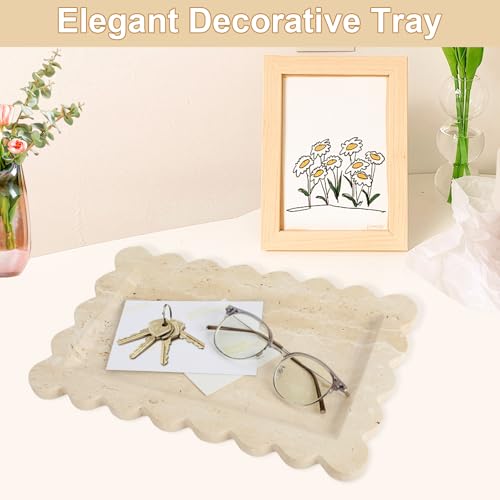 100% Marble Vanity Tray for Bathroom Counter, Kitchen, Coffee 11.8" - color: Travertino Romano