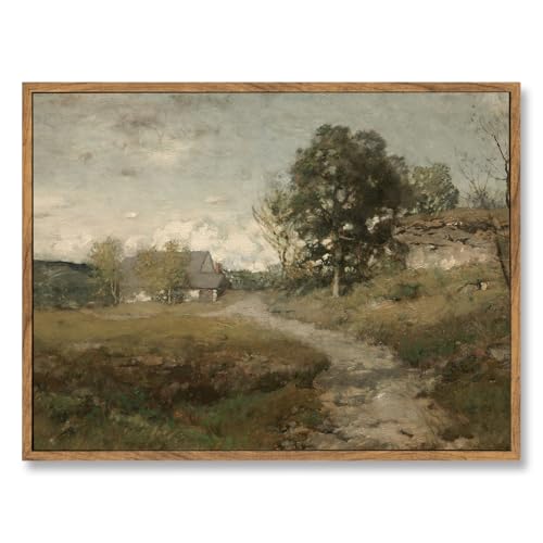 ElfLuna Framed Canvas, Vintage Rural Path Farmhouse Landscape Print | Vintage rural path framed canvas. Farmhouse style, HD print, solid frame, ideal decor for living room, bedroom and bathroom - color: Country Lane, size: 16"L x 12"W