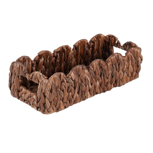 Coeusy Scalloped Toilet Paper Basket, Wicker Basket for Bathroom Organizer - color: Brown Rectangular
