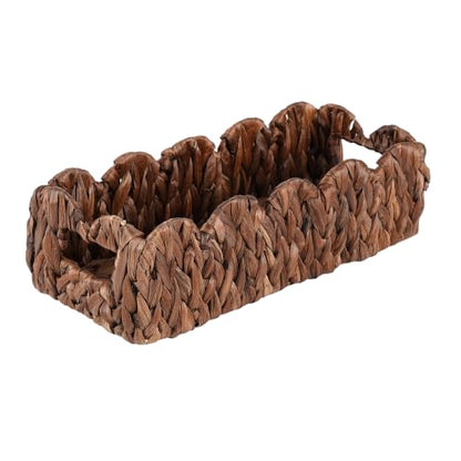 Coeusy Scalloped Toilet Paper Basket, Wicker Basket for Bathroom Organizer - color: Brown Rectangular