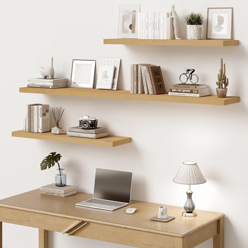 Vivelove 36" Floating Shelves 10 inch Deep, Set of 2, Oak - color: Oak, size: 35.4”wx10.2”dx1.5”h