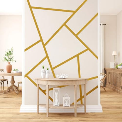 Striped Wall Decals Geometric Line Wall Sticker Golden Decal Peel and Stick - color: Gold