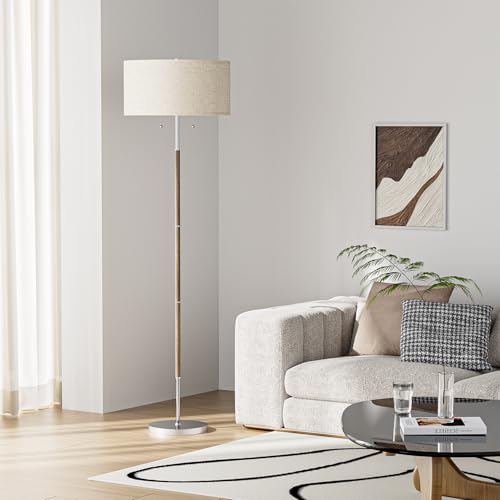 2-Light 3 Color Temperature Mid Century Floor Lamp for Living Room - color: Nickel Silver & Beige