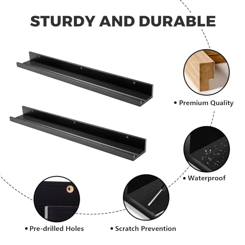 Muzilife 35.4" Large Floating Shelves Wood Wall Shelf with Lip, 2Pcs, Black - color: Black, size: 35.4"