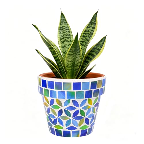 Mosaic Ceramic Small Succulent Plant Pot with Drainage 4 in Planter - color: Mosaic Blue