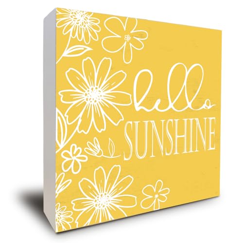 Summer Decor Decorations For Office Yellow Wooden Box 5x5inch - color: Hello Sunshine Yellow Flower