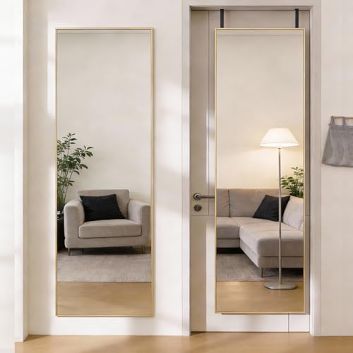47x14 Inch Full Length Mirror, Door or Wall Hanging Mirror - color: Claccic Gold-rect, size: 47"L x 14"W