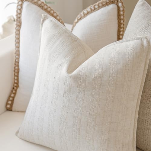 MOROCO Linen Striped Throw Pillow Covers 18x18 Set of 2, Beige - color: Beige, size: 18" x 18" (Pack of 2)
